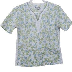 Active Scrub Top Natural Warm Up V-neck Leaf Print